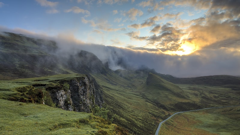 Sunset over a mountain valley